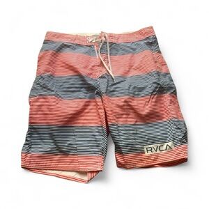 RVCA Men’s Board Shorts Swim Trunks Size 33 Red Blue Stripe
